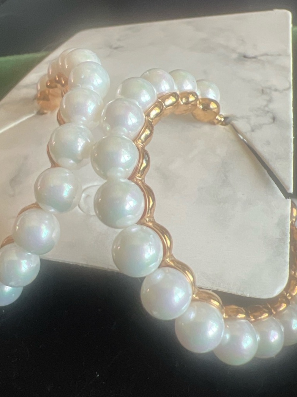 Large Pearl Hoop Earrings Gold Tone Statement Earrings